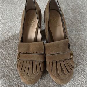 Vince Camuto Tan Fringe Suede Flats